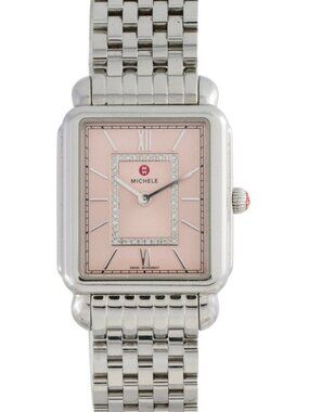 Authentic Michele Deco II Women's Watch Pink Salmon Dial MWW06X000036
